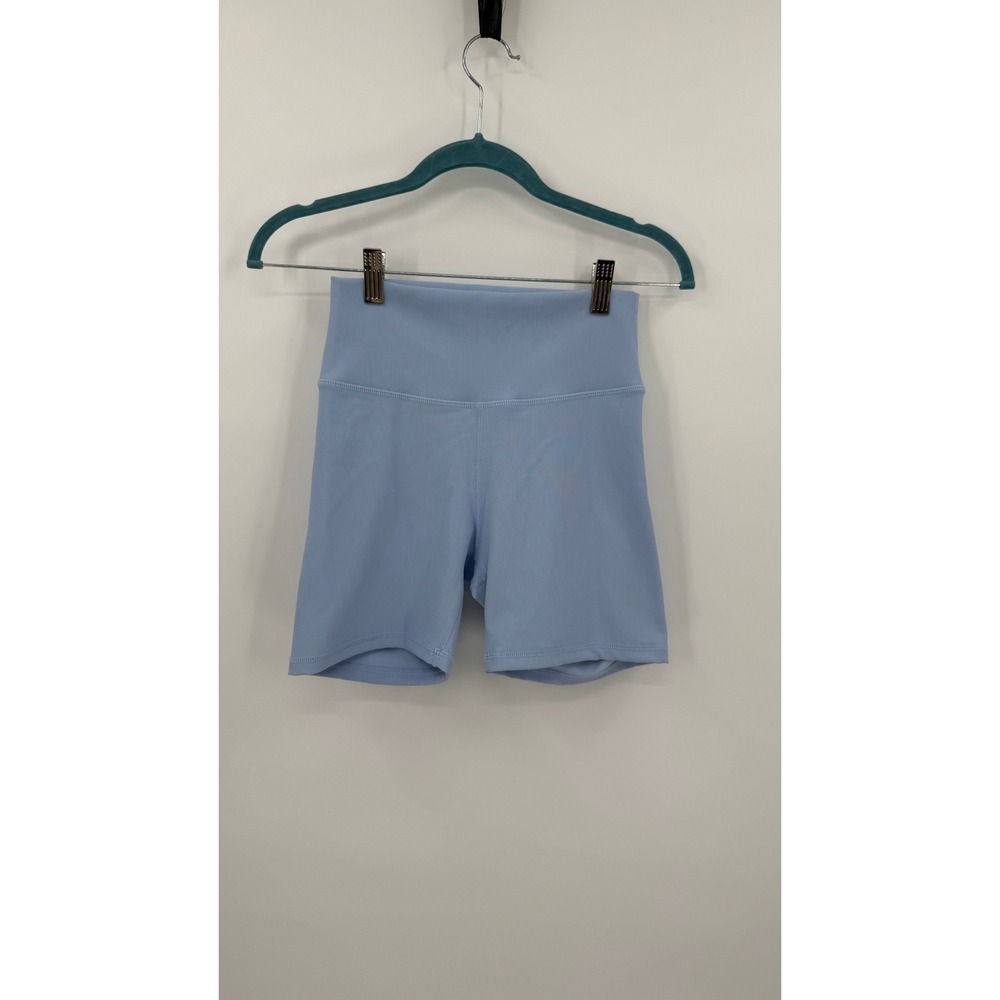 Wilo The Label Womens Blue Ribbed High Waisted Biker Shorts AF25-7-M Size M NWT